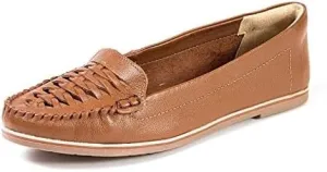 1581101 Made in Brazil Leather Slip On Rounded Toe Woven Moc Loafer (Red, 9)