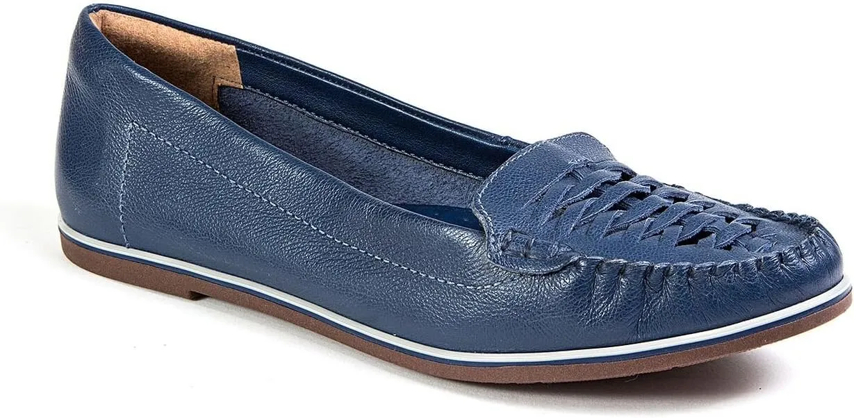 1581101 Made in Brazil Leather Woven Moc Loafer (37, Indigo)