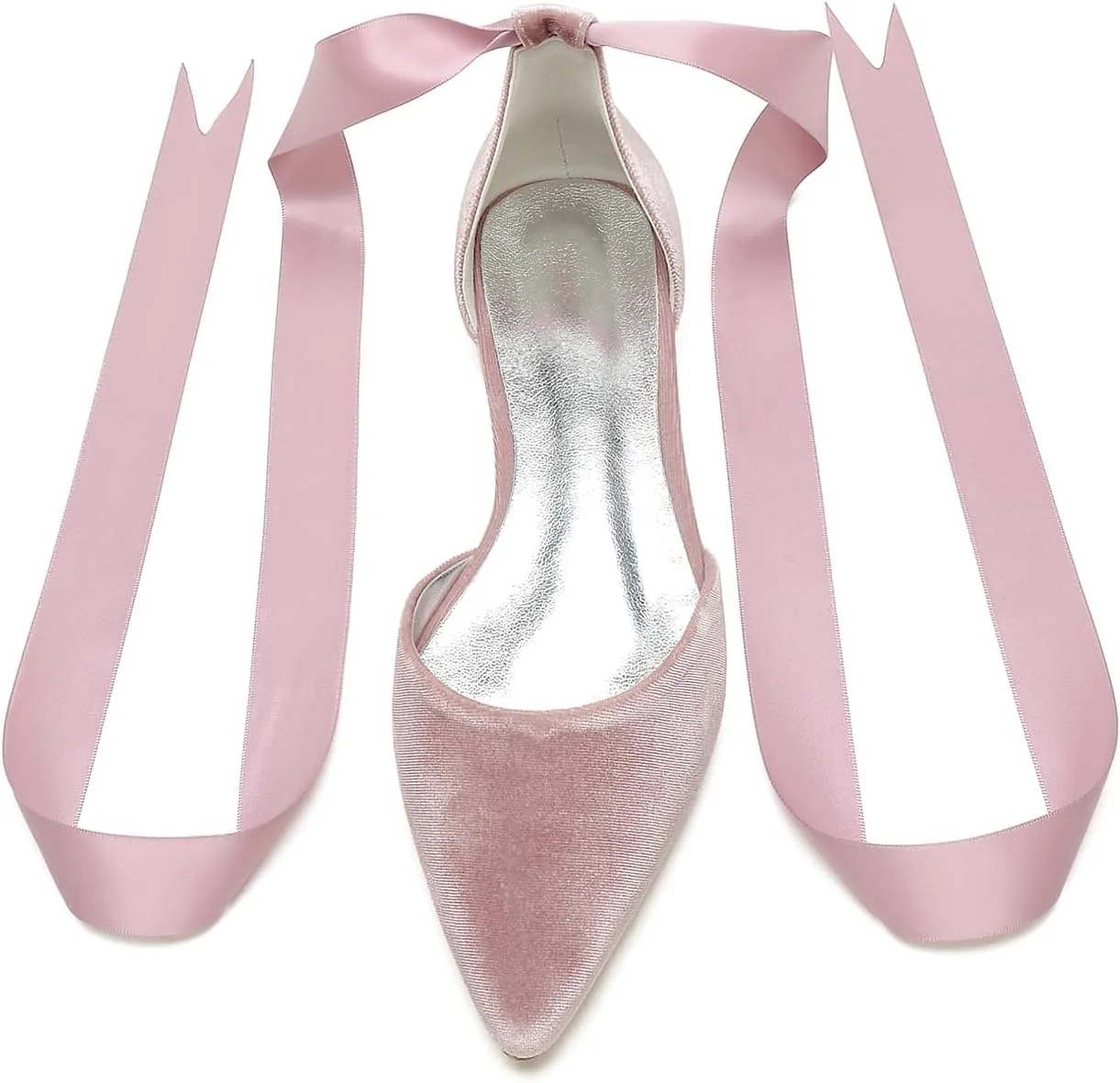 ADMLZQQ Women Classic Pointed Toe Wedding Flat Sandals Velvet Ankle Strap Low Heel Dress Shoes