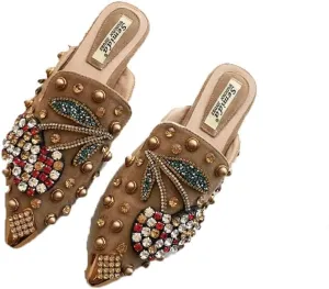 AINIJIA&HOLO Luxurious Rhinestone Cherry Metal Pointed Toe Flat Shoes,Bridal Wedding Shoes Work Casual Slip-On Dress Shoes