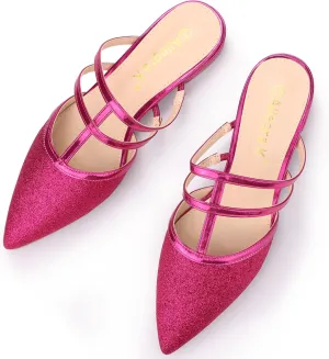 Allegra K Women's Glitter Pointed Toe Flat Mules