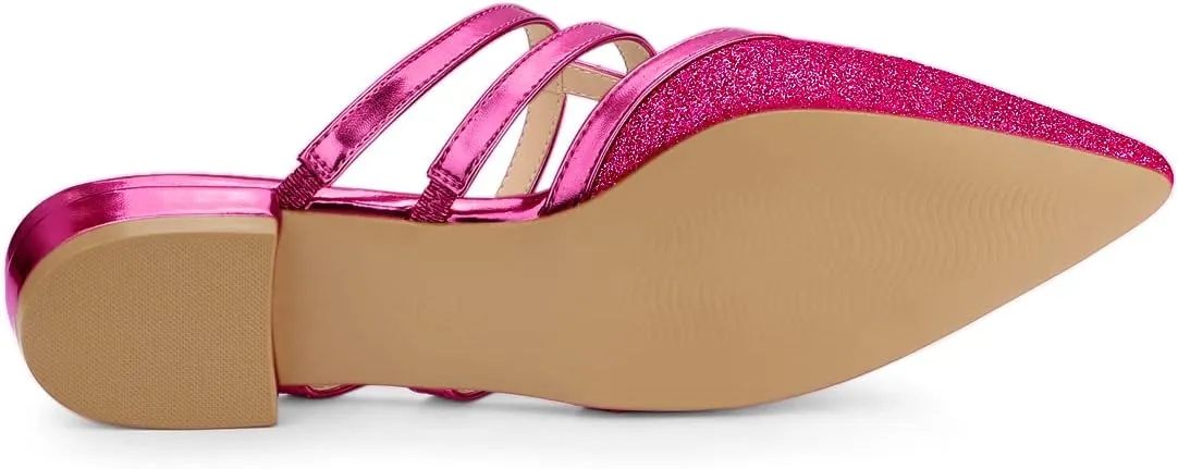 Allegra K Women's Glitter Pointed Toe Flat Mules
