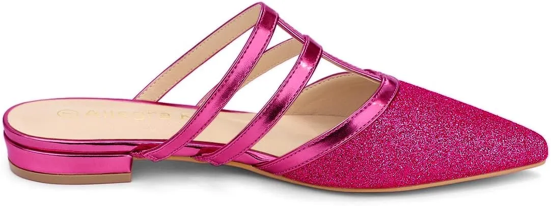 Allegra K Women's Glitter Pointed Toe Flat Mules