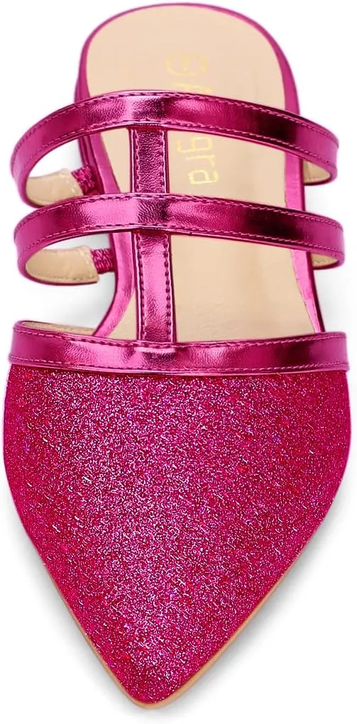 Allegra K Women's Glitter Pointed Toe Flat Mules