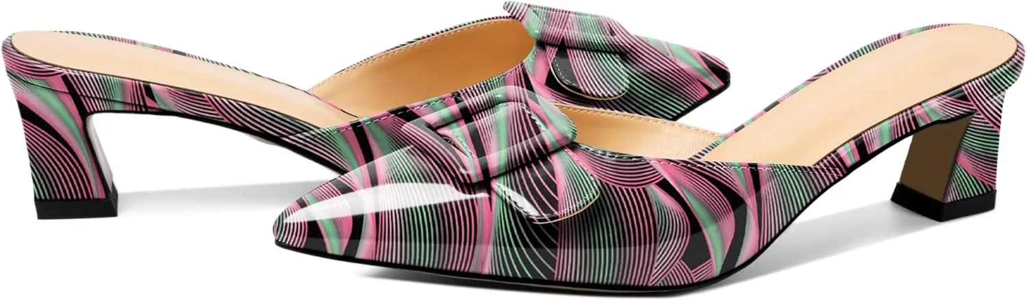AUMOTE Women's Low Heel Mules Pointed Toe Kitten Heel Sandals Slip On Low Heeled Pump Solid Slippers for Dress Wedding Ladies Shoes 1.96 Inch