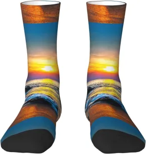 Beach And Sunset Print Crew Socks Unisex Socks Tall,Thick Long Socks Everyday Contrasting Colored Socks