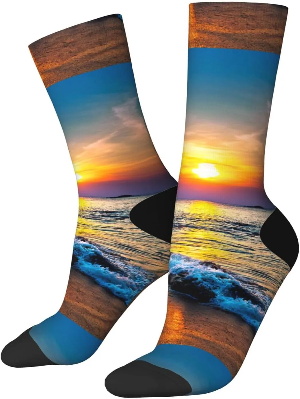 Beach And Sunset Print Crew Socks Unisex Socks Tall,Thick Long Socks Everyday Contrasting Colored Socks