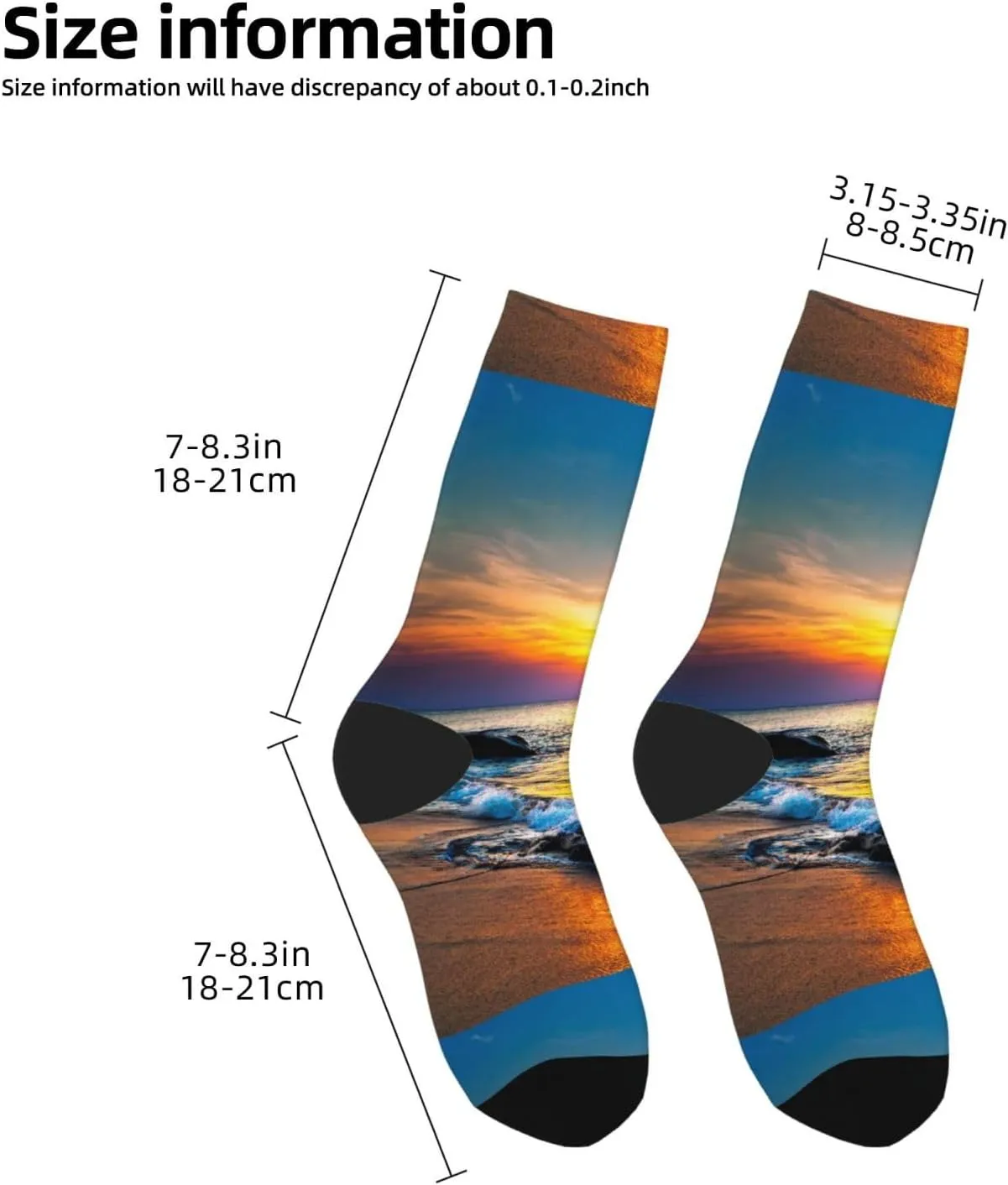 Beach And Sunset Print Crew Socks Unisex Socks Tall,Thick Long Socks Everyday Contrasting Colored Socks