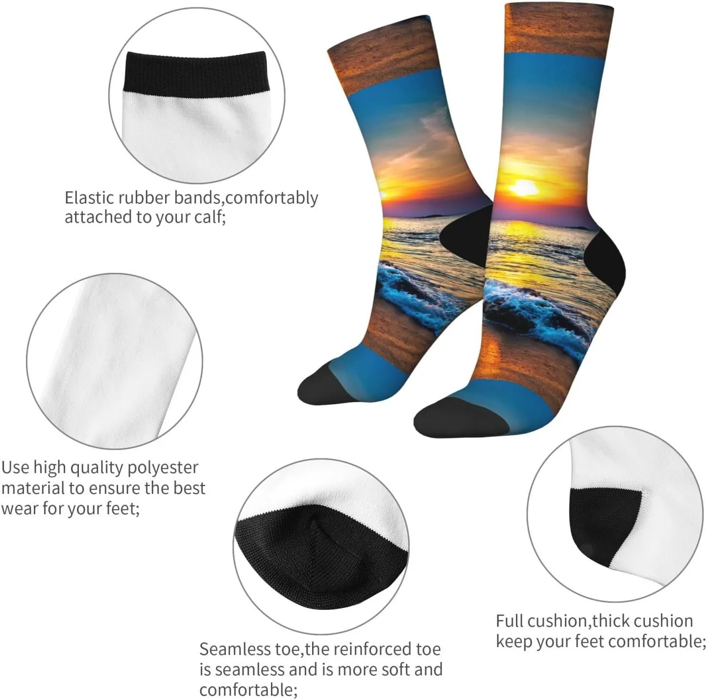 Beach And Sunset Print Crew Socks Unisex Socks Tall,Thick Long Socks Everyday Contrasting Colored Socks