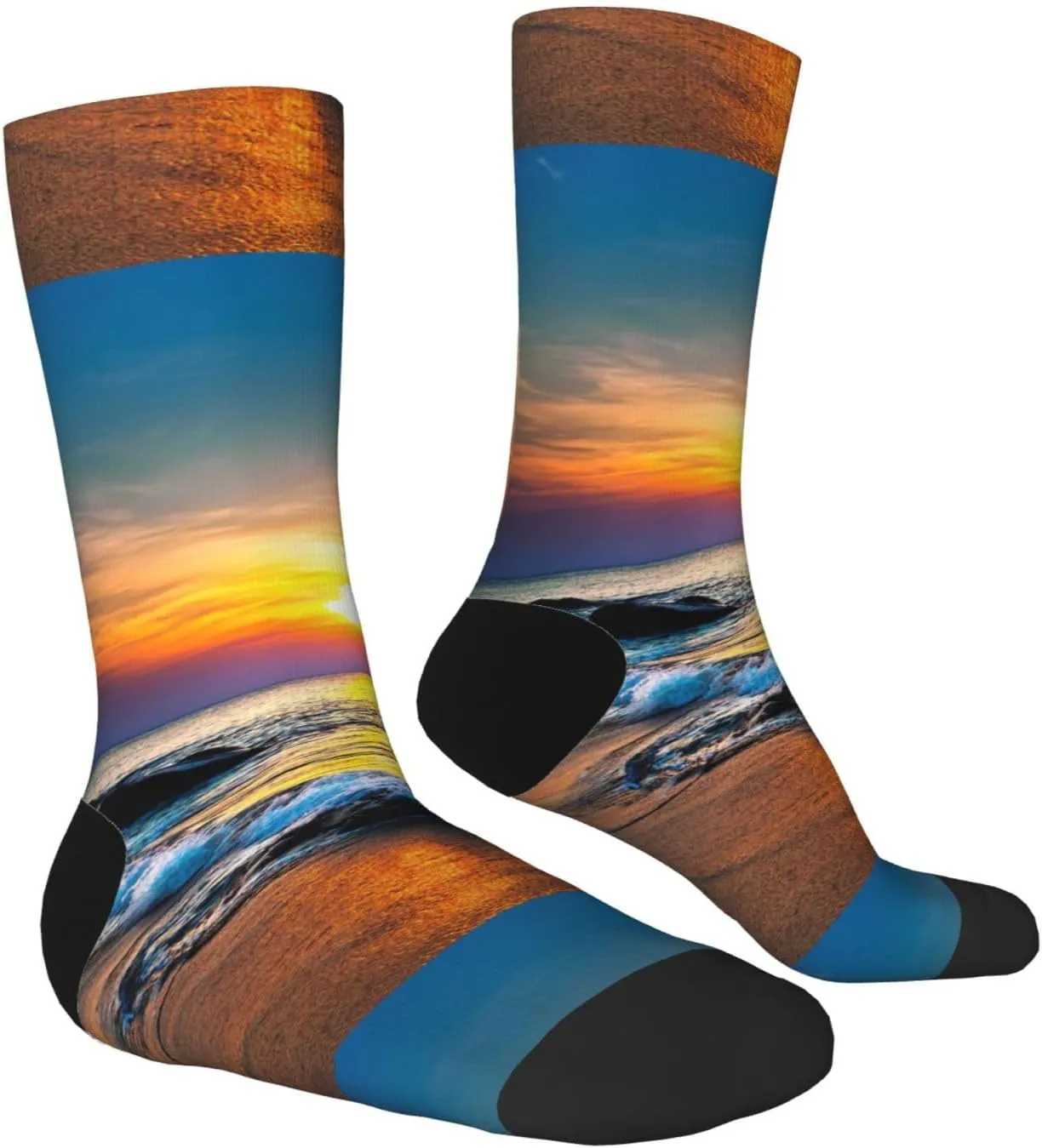 Beach And Sunset Print Crew Socks Unisex Socks Tall,Thick Long Socks Everyday Contrasting Colored Socks