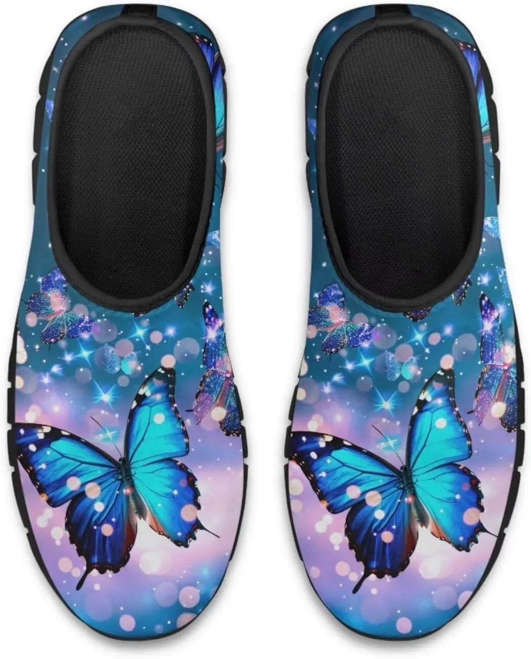 Butterfly Dragonfly Flower Print Women's Slip on Shoes Loafer Mesh Running Shoes Nurse Walking Sneakers Memory Foam Casual Sock Shoes for Camping