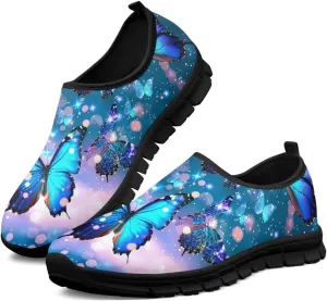 Butterfly Dragonfly Flower Print Women's Slip on Shoes Loafer Mesh Running Shoes Nurse Walking Sneakers Memory Foam Casual Sock Shoes for Camping