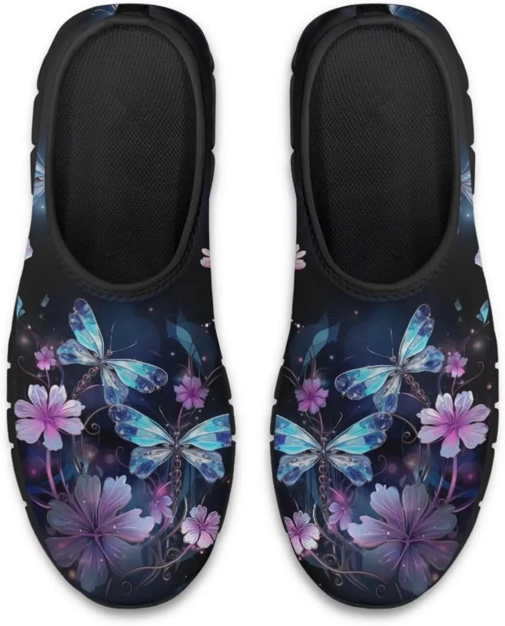 Butterfly Dragonfly Flower Print Women's Slip on Shoes Loafer Mesh Running Shoes Nurse Walking Sneakers Memory Foam Casual Sock Shoes for Camping