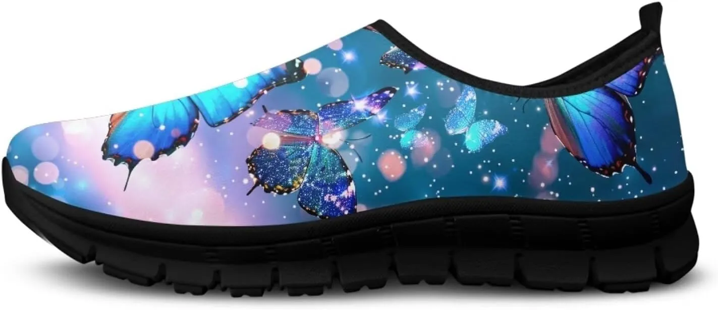 Butterfly Dragonfly Flower Print Women's Slip on Shoes Loafer Mesh Running Shoes Nurse Walking Sneakers Memory Foam Casual Sock Shoes for Camping