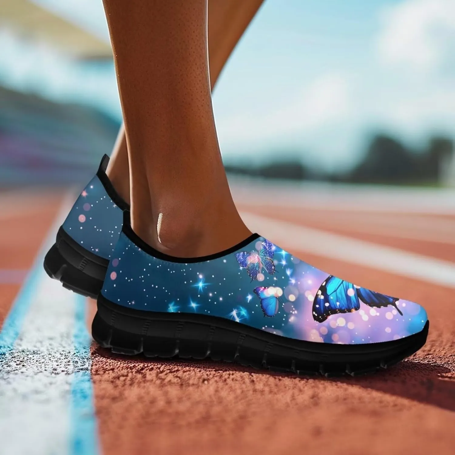 Butterfly Dragonfly Flower Print Women's Slip on Shoes Loafer Mesh Running Shoes Nurse Walking Sneakers Memory Foam Casual Sock Shoes for Camping