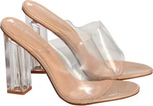 Cape Robbin Fusion Clear Block High Heel Slip On Slide Mule Open Peep Toe Sandal (6.5)