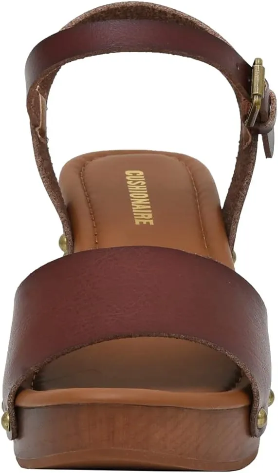 CUSHIONAIRE Women's Sloan Faux Wood Sandal  Memory Foam Insole & LiteSole Technology -Wide Widths Available