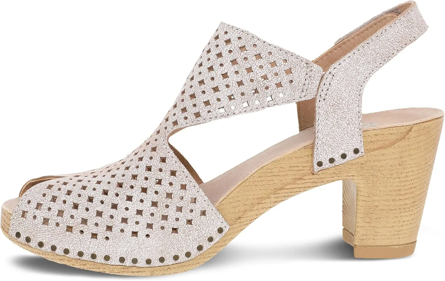 Dansko Teagan Stylish Peep Toe Sandal for Women - Quality Leathers with Laser Cut Details and a Heel for a Classy, All-Day Look - Cushioned, Contoured Footbed for All-Day Comfort