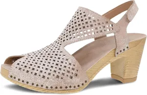 Dansko Teagan Stylish Peep Toe Sandal for Women - Quality Leathers with Laser Cut Details and a Heel for a Classy, All-Day Look - Cushioned, Contoured Footbed for All-Day Comfort