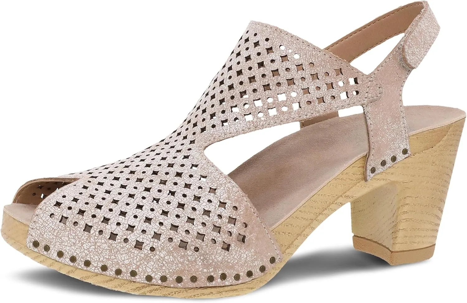 Dansko Teagan Stylish Peep Toe Sandal for Women - Quality Leathers with Laser Cut Details and a Heel for a Classy, All-Day Look - Cushioned, Contoured Footbed for All-Day Comfort