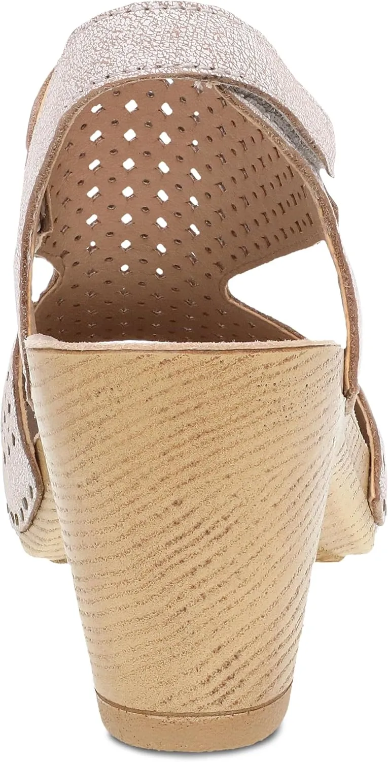 Dansko Teagan Stylish Peep Toe Sandal for Women - Quality Leathers with Laser Cut Details and a Heel for a Classy, All-Day Look - Cushioned, Contoured Footbed for All-Day Comfort
