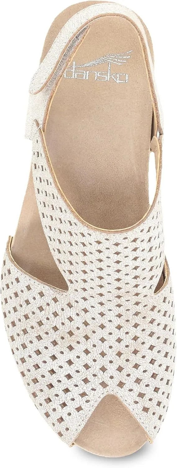 Dansko Teagan Stylish Peep Toe Sandal for Women - Quality Leathers with Laser Cut Details and a Heel for a Classy, All-Day Look - Cushioned, Contoured Footbed for All-Day Comfort