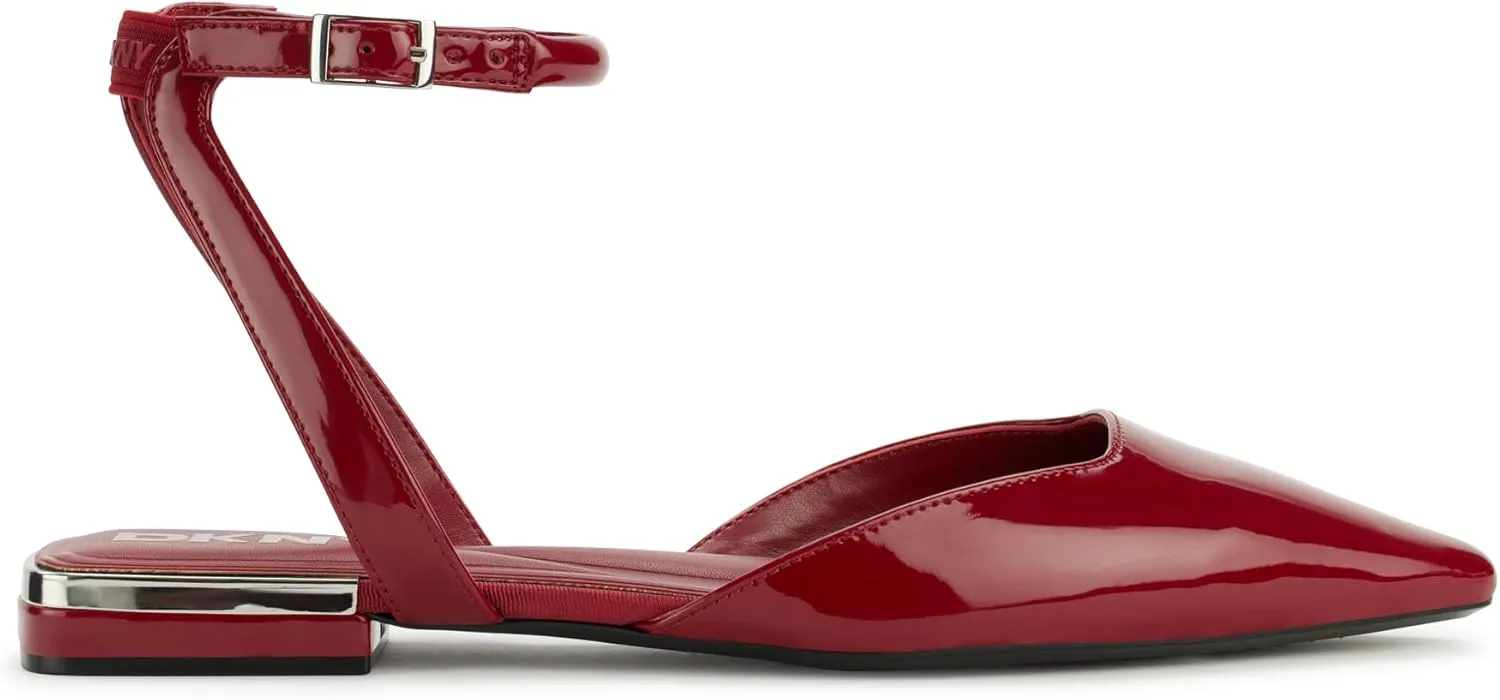 DKNY Women's Cacia Pointed Toe Ballet Flat with Ankle Strap Mule