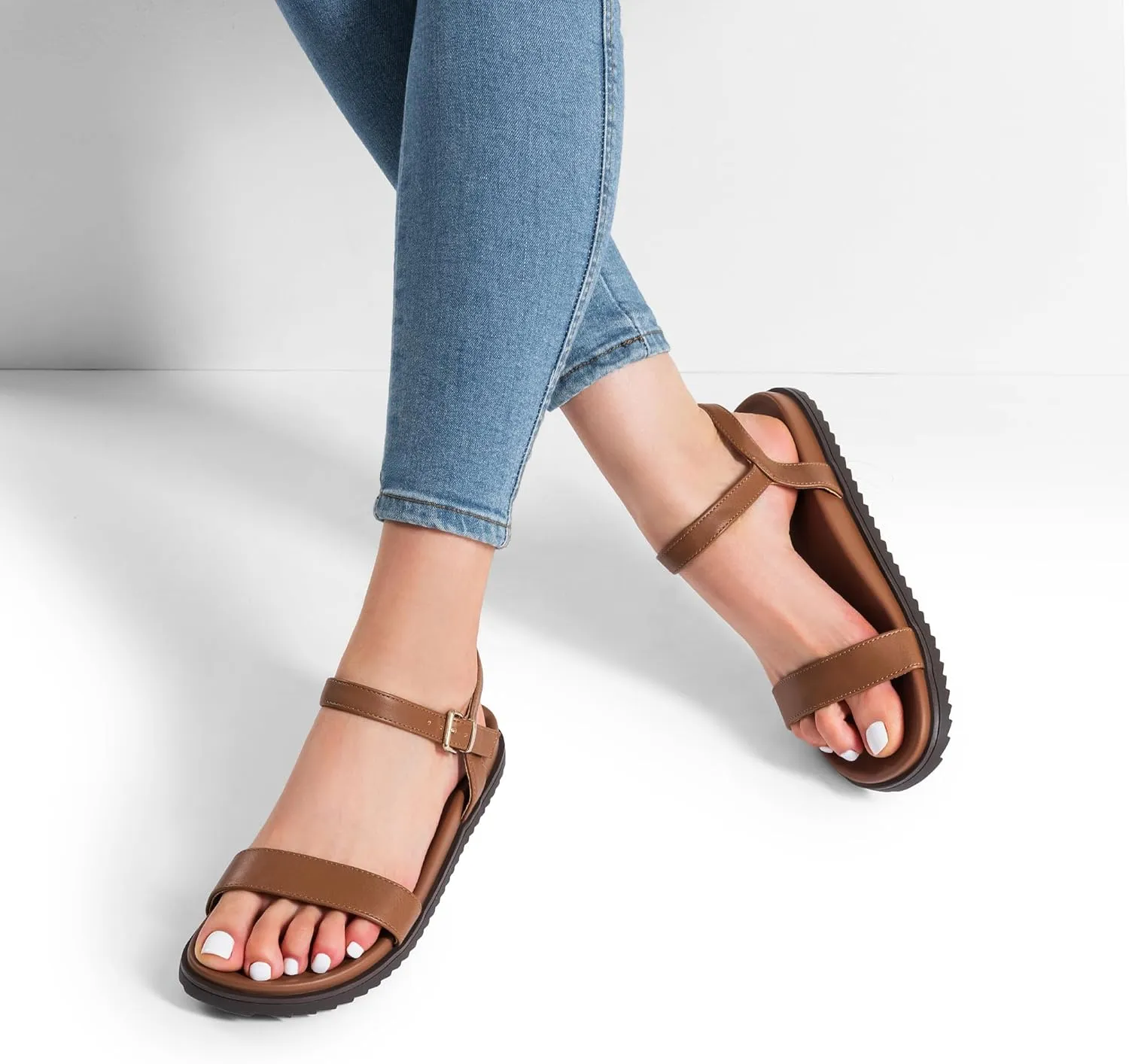 DREAM PAIRS Women's Cute Open Toe One Band Arch Support Comfort Flat Sandals for Summer