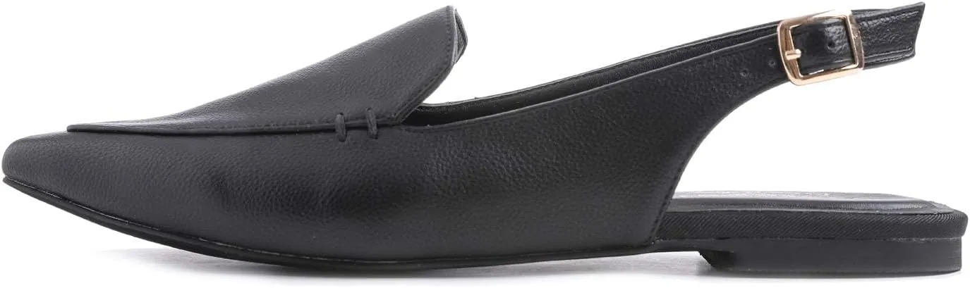 FEVERSOLE Pointed Toe Casual Slingback Flat Mules Women's Fashion Buckle Strap Slide Summer Slippers