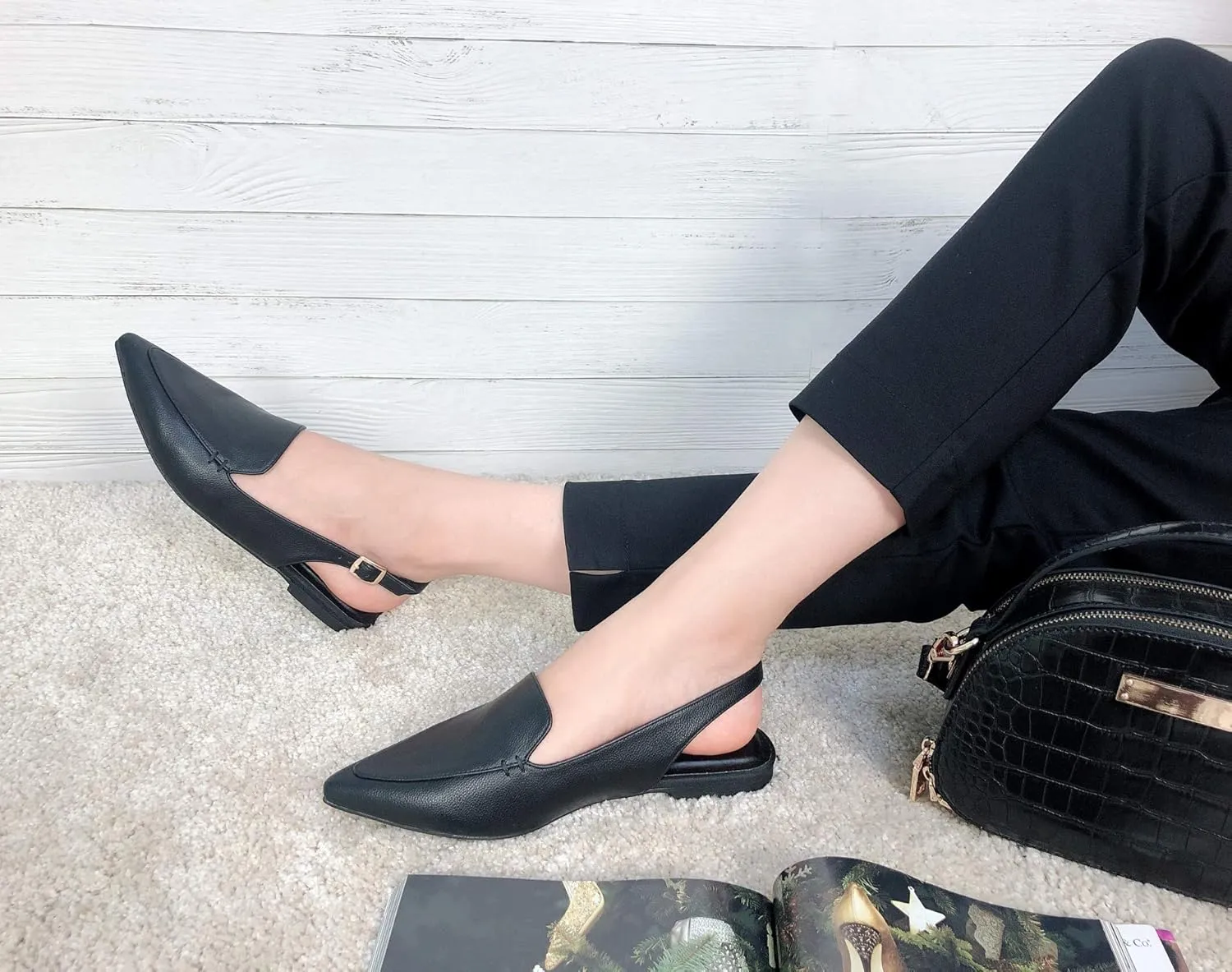 FEVERSOLE Pointed Toe Casual Slingback Flat Mules Women's Fashion Buckle Strap Slide Summer Slippers