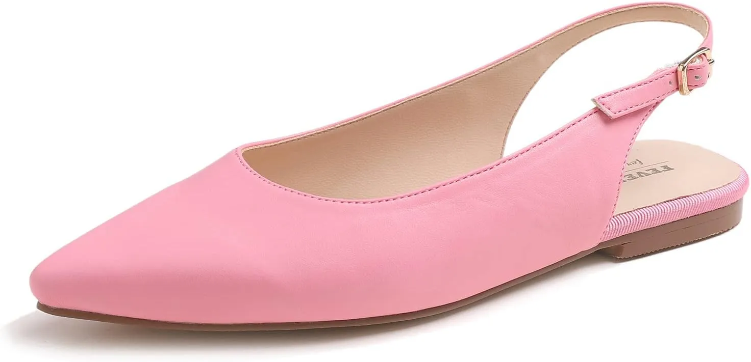 FEVERSOLE Pointed Toe Casual Slingback Flat Mules Women's Fashion Buckle Strap Slide Summer Slippers