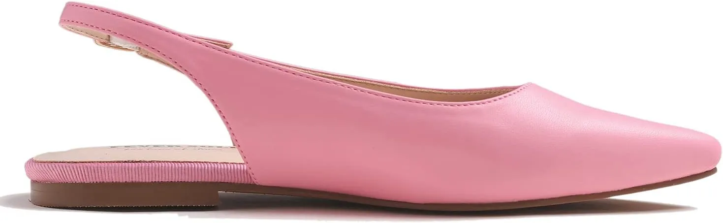 FEVERSOLE Pointed Toe Casual Slingback Flat Mules Women's Fashion Buckle Strap Slide Summer Slippers