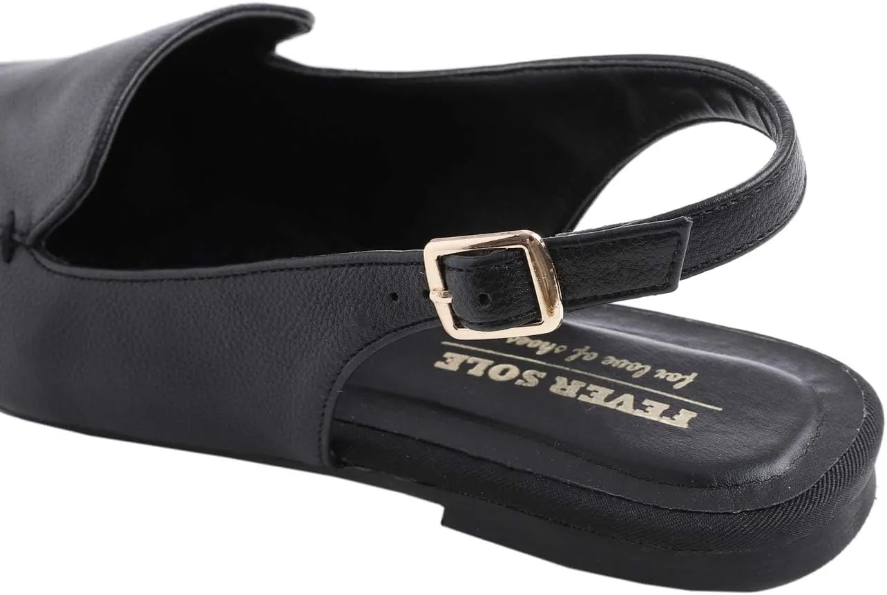 FEVERSOLE Pointed Toe Casual Slingback Flat Mules Women's Fashion Buckle Strap Slide Summer Slippers