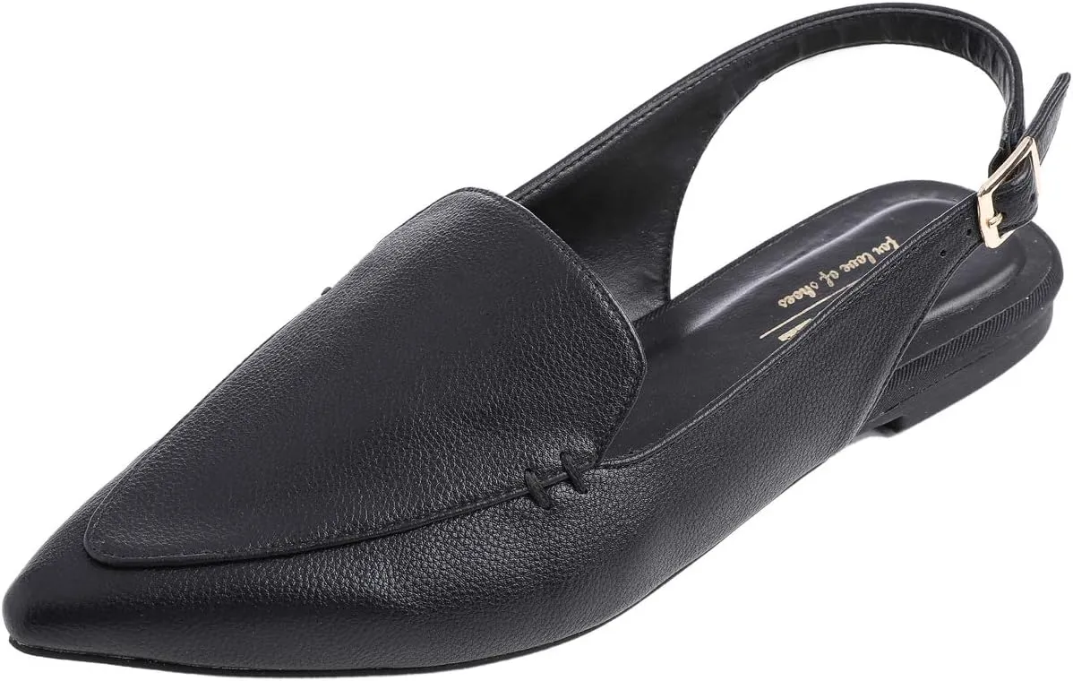 FEVERSOLE Pointed Toe Casual Slingback Flat Mules Women's Fashion Buckle Strap Slide Summer Slippers