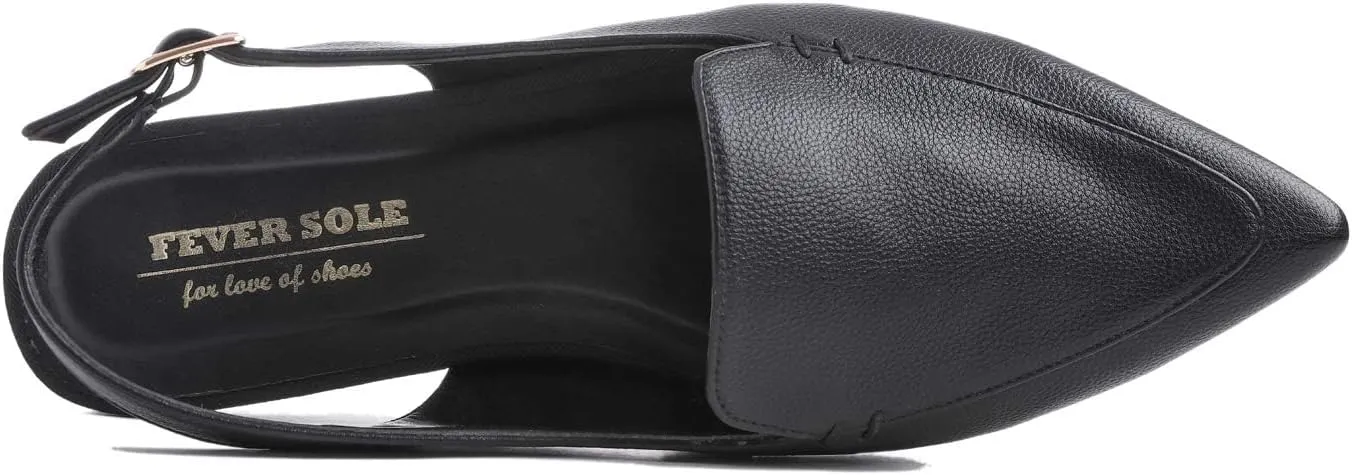 FEVERSOLE Pointed Toe Casual Slingback Flat Mules Women's Fashion Buckle Strap Slide Summer Slippers