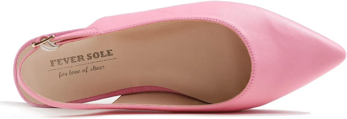FEVERSOLE Pointed Toe Casual Slingback Flat Mules Women's Fashion Buckle Strap Slide Summer Slippers
