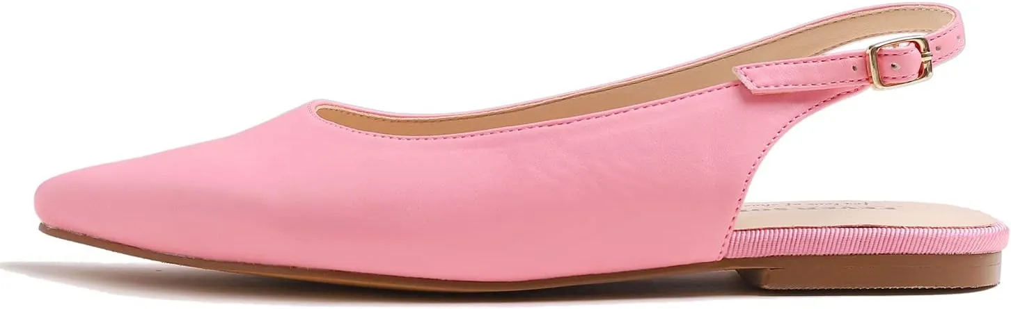 FEVERSOLE Pointed Toe Casual Slingback Flat Mules Women's Fashion Buckle Strap Slide Summer Slippers