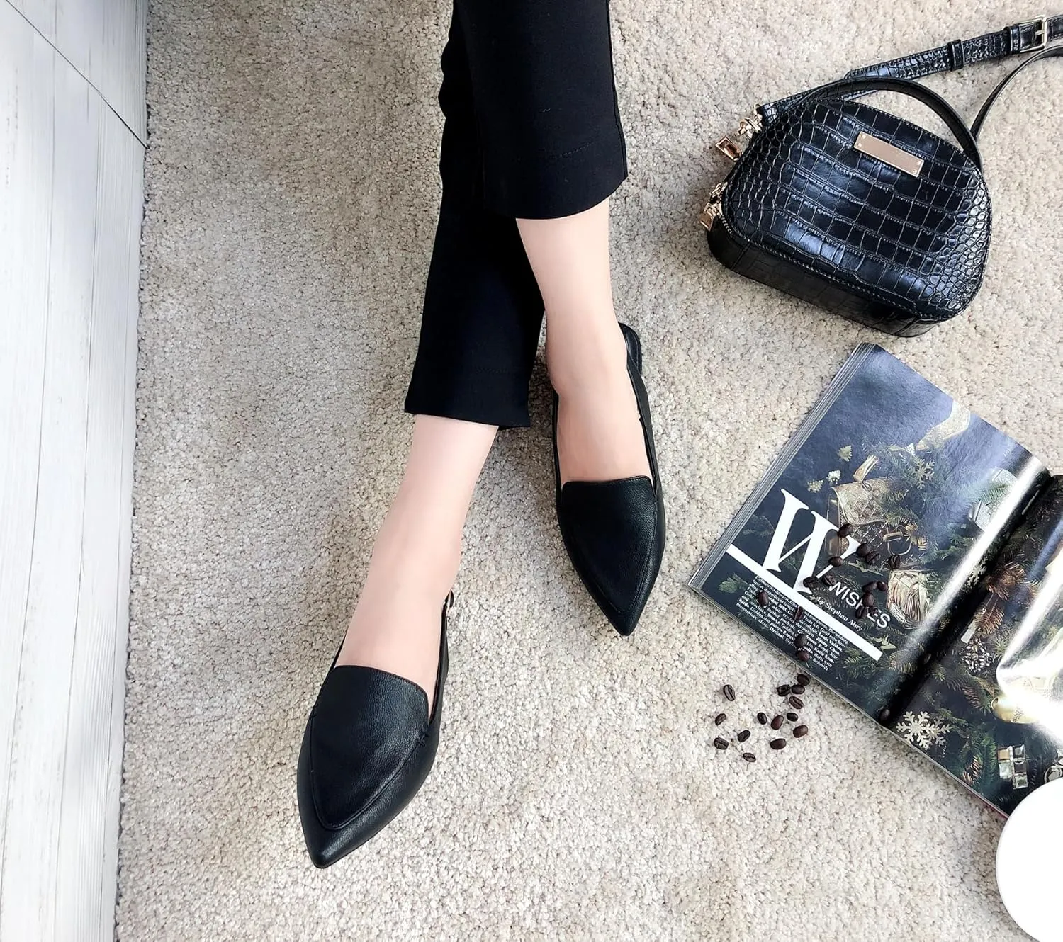 FEVERSOLE Pointed Toe Casual Slingback Flat Mules Women's Fashion Buckle Strap Slide Summer Slippers