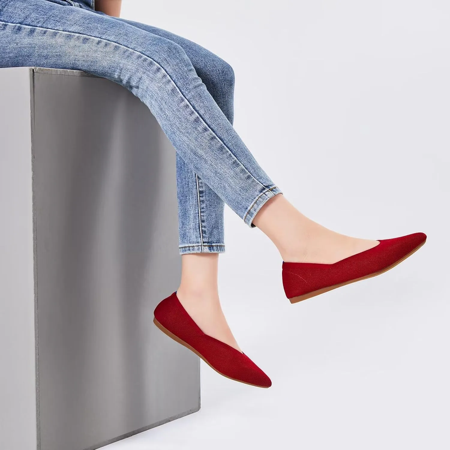 Frank Mully Womens Pointed Toe Flats Knit Dress Shoes Comfort Women Shoes Slip On Shoes for Woman Classic Softable Shoes Low Wedge