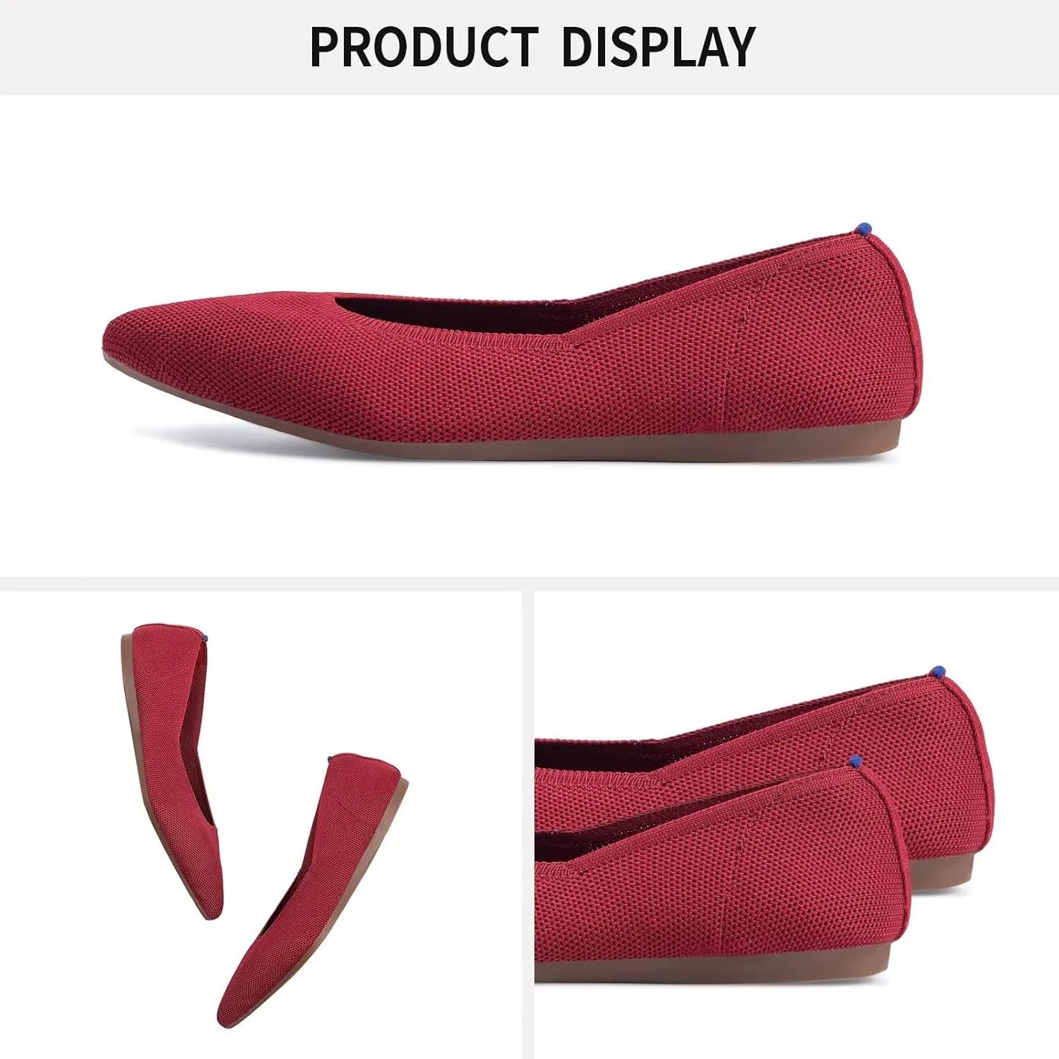 Frank Mully Womens Pointed Toe Flats Knit Dress Shoes Comfort Women Shoes Slip On Shoes for Woman Classic Softable Shoes Low Wedge
