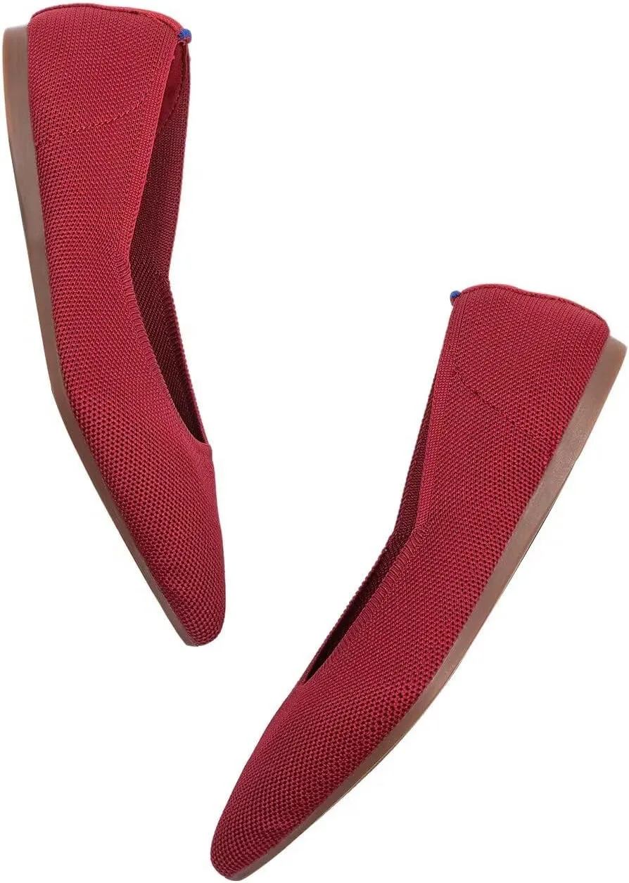 Frank Mully Womens Pointed Toe Flats Knit Dress Shoes Comfort Women Shoes Slip On Shoes for Woman Classic Softable Shoes Low Wedge