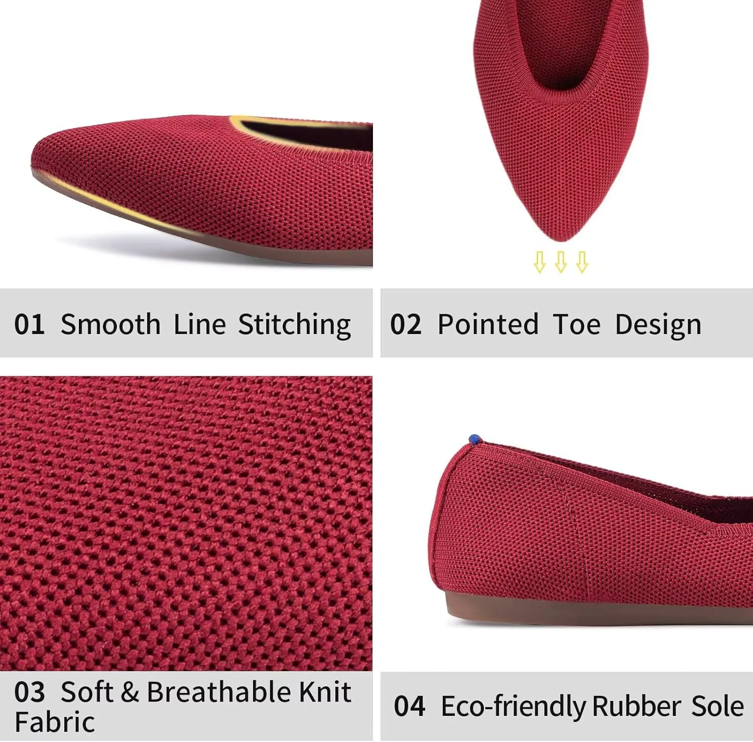 Frank Mully Womens Pointed Toe Flats Knit Dress Shoes Comfort Women Shoes Slip On Shoes for Woman Classic Softable Shoes Low Wedge