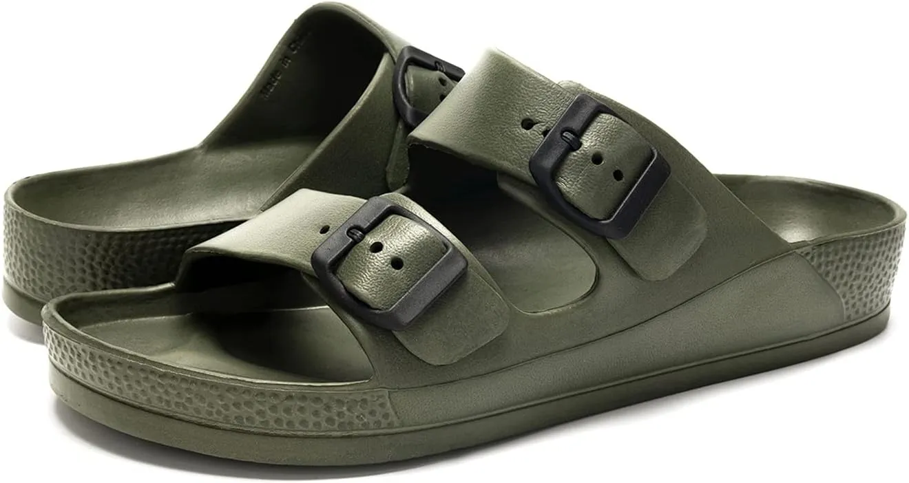 FUNKYMONKEY Men's Comfort Slides Double Buckle Adjustable EVA Flat Sandals