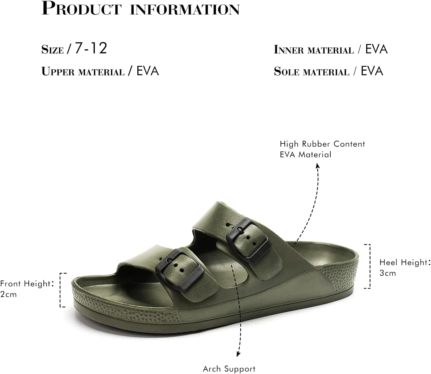 FUNKYMONKEY Men's Comfort Slides Double Buckle Adjustable EVA Flat Sandals