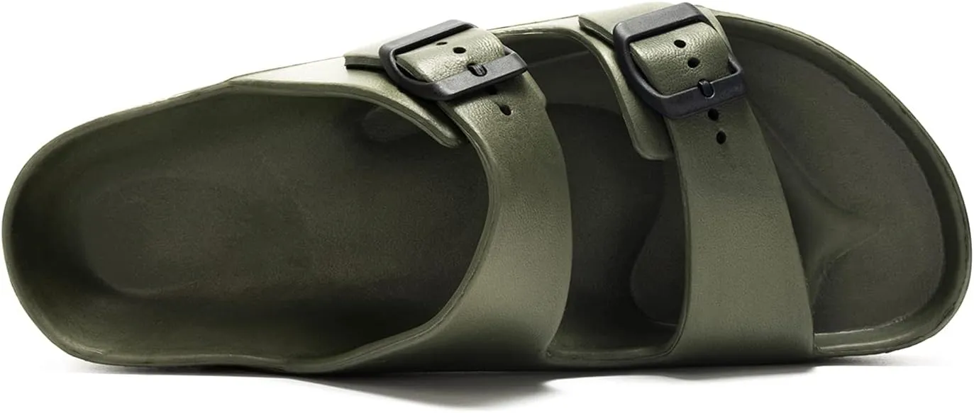 FUNKYMONKEY Men's Comfort Slides Double Buckle Adjustable EVA Flat Sandals