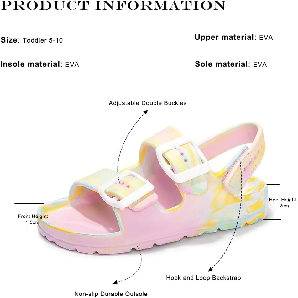 FUNKYMONKEY Unisex-Child Slides Double Buckle Adjustable EVA Flat Sandals for Boys Girls