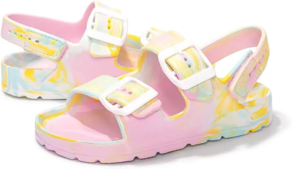 FUNKYMONKEY Unisex-Child Slides Double Buckle Adjustable EVA Flat Sandals for Boys Girls