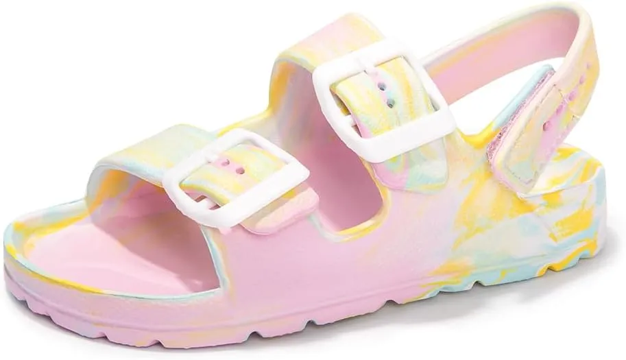 FUNKYMONKEY Unisex-Child Slides Double Buckle Adjustable EVA Flat Sandals for Boys Girls