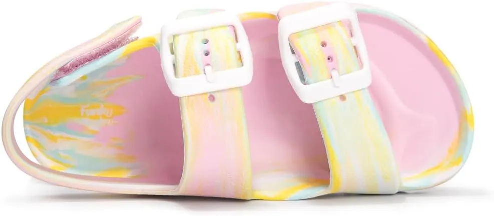 FUNKYMONKEY Unisex-Child Slides Double Buckle Adjustable EVA Flat Sandals for Boys Girls