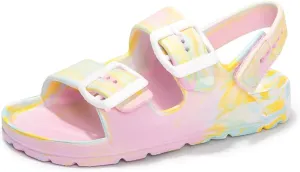 FUNKYMONKEY Unisex-Child Slides Double Buckle Adjustable EVA Flat Sandals for Boys Girls